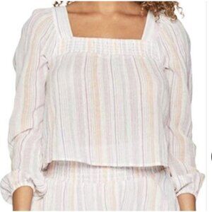 BCBGeneration Pink Chiffon Smocked Striped Square Neck Blouse size XS